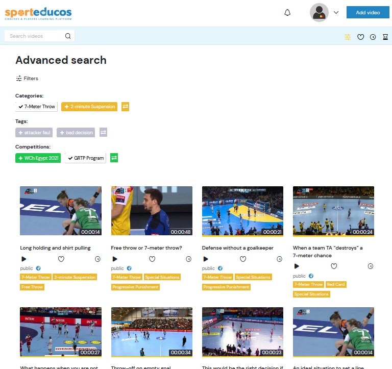 Advanced search with the ability to filter by categories, tags or leagues